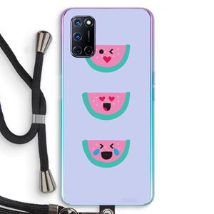 CaseCompany Smiley watermeloen: Oppo A92 Transparant Hoesje met koord
