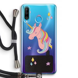 CaseCompany Roze eenhoorn: Huawei P30 Lite Transparant Hoesje met koord