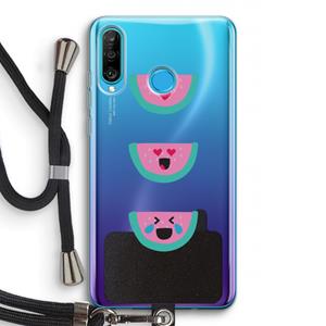CaseCompany Smiley watermeloen: Huawei P30 Lite Transparant Hoesje met koord