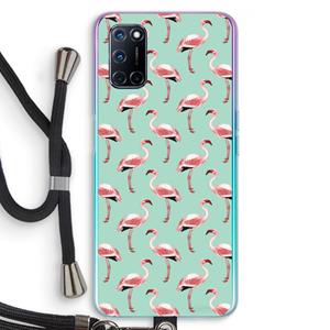 CaseCompany Flamingoprint groen: Oppo A92 Transparant Hoesje met koord