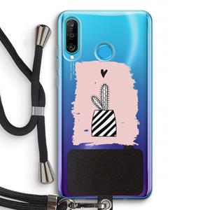 CaseCompany Zwart-wit cactus: Huawei P30 Lite Transparant Hoesje met koord