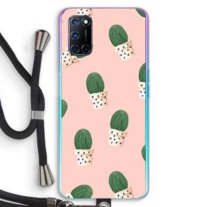 CaseCompany Cactusprint roze: Oppo A92 Transparant Hoesje met koord