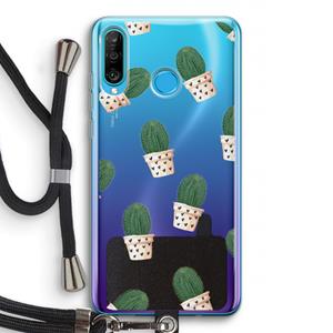 CaseCompany Cactusprint roze: Huawei P30 Lite Transparant Hoesje met koord