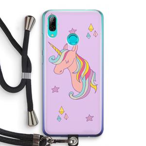 CaseCompany Roze eenhoorn: Huawei P Smart (2019) Transparant Hoesje met koord