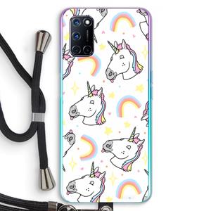CaseCompany Rainbow Unicorn: Oppo A92 Transparant Hoesje met koord