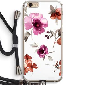 CaseCompany Geschilderde bloemen: iPhone 6 / 6S Transparant Hoesje met koord
