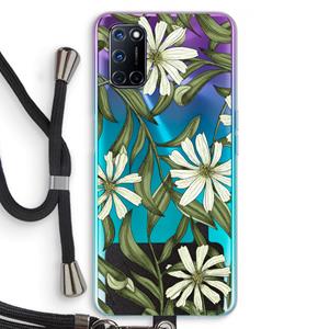 CaseCompany Wit bloemenpatroon: Oppo A92 Transparant Hoesje met koord