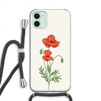 CaseCompany Red poppy: iPhone 11 Transparant Hoesje met koord