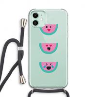 CaseCompany Smiley watermeloen: iPhone 11 Transparant Hoesje met koord