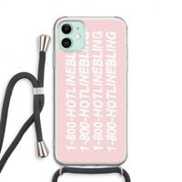 CaseCompany Hotline bling pink: iPhone 11 Transparant Hoesje met koord