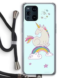 CaseCompany Regenboog eenhoorn: Oppo Find X3 Transparant Hoesje met koord