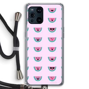 CaseCompany Smiley watermeloenprint: Oppo Find X3 Transparant Hoesje met koord