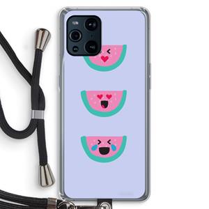 CaseCompany Smiley watermeloen: Oppo Find X3 Transparant Hoesje met koord