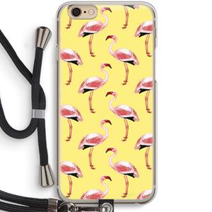 CaseCompany Flamingo's geel: iPhone 6 / 6S Transparant Hoesje met koord