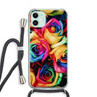 CaseCompany Neon bloemen: iPhone 11 Transparant Hoesje met koord