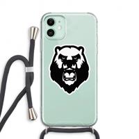 CaseCompany Angry Bear (white): iPhone 11 Transparant Hoesje met koord