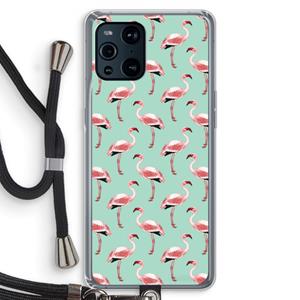 CaseCompany Flamingoprint groen: Oppo Find X3 Transparant Hoesje met koord