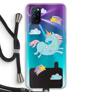CaseCompany Vliegende eenhoorn: Oppo A92 Transparant Hoesje met koord