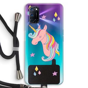 CaseCompany Roze eenhoorn: Oppo A92 Transparant Hoesje met koord