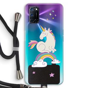 CaseCompany Regenboog eenhoorn: Oppo A92 Transparant Hoesje met koord