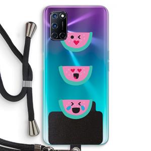 CaseCompany Smiley watermeloen: Oppo A92 Transparant Hoesje met koord