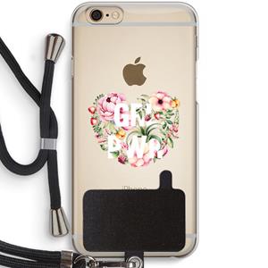 CaseCompany GRL PWR Flower: iPhone 6 / 6S Transparant Hoesje met koord