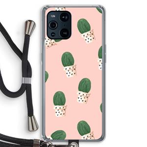 CaseCompany Cactusprint roze: Oppo Find X3 Transparant Hoesje met koord