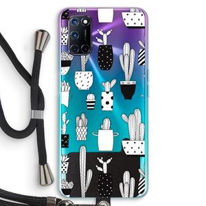 CaseCompany Cactusmotief: Oppo A92 Transparant Hoesje met koord