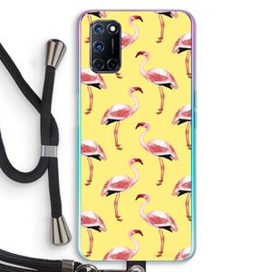 CaseCompany Flamingo's geel: Oppo A92 Transparant Hoesje met koord