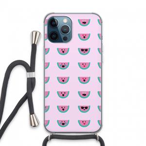 CaseCompany Smiley watermeloenprint: iPhone 13 Pro Max Transparant Hoesje met koord