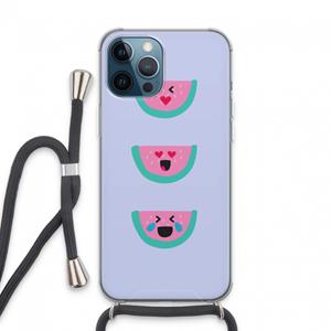 CaseCompany Smiley watermeloen: iPhone 13 Pro Max Transparant Hoesje met koord