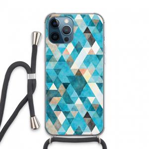 CaseCompany Gekleurde driehoekjes blauw: iPhone 13 Pro Max Transparant Hoesje met koord