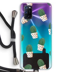 CaseCompany Cactusprint roze: Oppo A92 Transparant Hoesje met koord