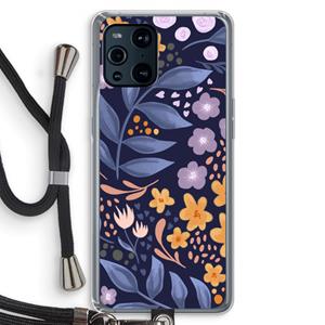 CaseCompany Flowers with blue leaves: Oppo Find X3 Transparant Hoesje met koord