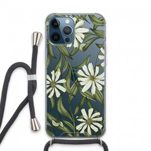 CaseCompany Wit bloemenpatroon: iPhone 13 Pro Max Transparant Hoesje met koord