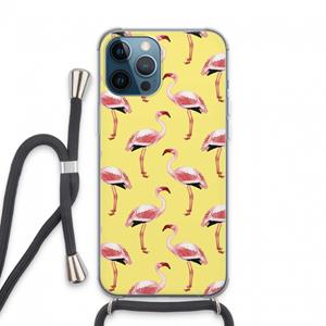 CaseCompany Flamingo's geel: iPhone 13 Pro Max Transparant Hoesje met koord