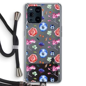 CaseCompany Bloemetjes: Oppo Find X3 Transparant Hoesje met koord
