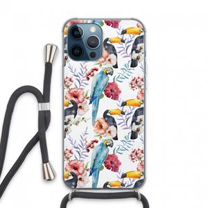 CaseCompany Bloemen tukan: iPhone 13 Pro Max Transparant Hoesje met koord