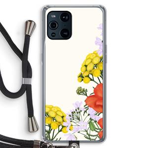 CaseCompany Wilde bloemen: Oppo Find X3 Transparant Hoesje met koord
