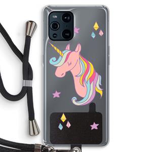 CaseCompany Roze eenhoorn: Oppo Find X3 Transparant Hoesje met koord