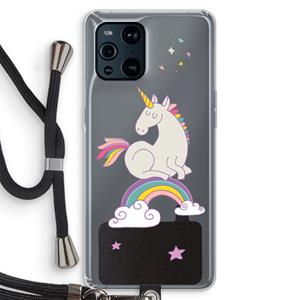 CaseCompany Regenboog eenhoorn: Oppo Find X3 Transparant Hoesje met koord
