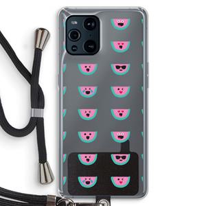 CaseCompany Smiley watermeloenprint: Oppo Find X3 Transparant Hoesje met koord