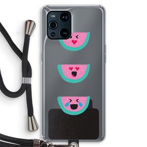CaseCompany Smiley watermeloen: Oppo Find X3 Transparant Hoesje met koord