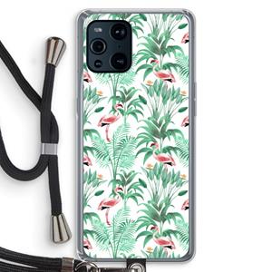 CaseCompany Flamingo bladeren: Oppo Find X3 Transparant Hoesje met koord
