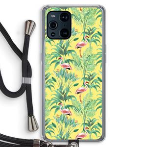 CaseCompany Flamingo party: Oppo Find X3 Transparant Hoesje met koord