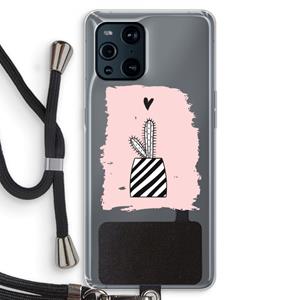 CaseCompany Zwart-wit cactus: Oppo Find X3 Transparant Hoesje met koord