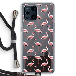 CaseCompany Flamingoprint groen: Oppo Find X3 Transparant Hoesje met koord