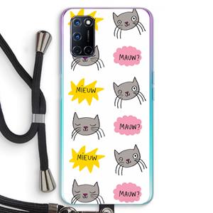 CaseCompany Meow: Oppo A92 Transparant Hoesje met koord