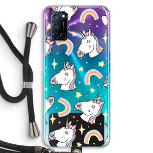 CaseCompany Rainbow Unicorn: Oppo A92 Transparant Hoesje met koord