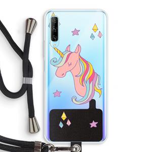 CaseCompany Roze eenhoorn: Huawei P Smart Pro Transparant Hoesje met koord